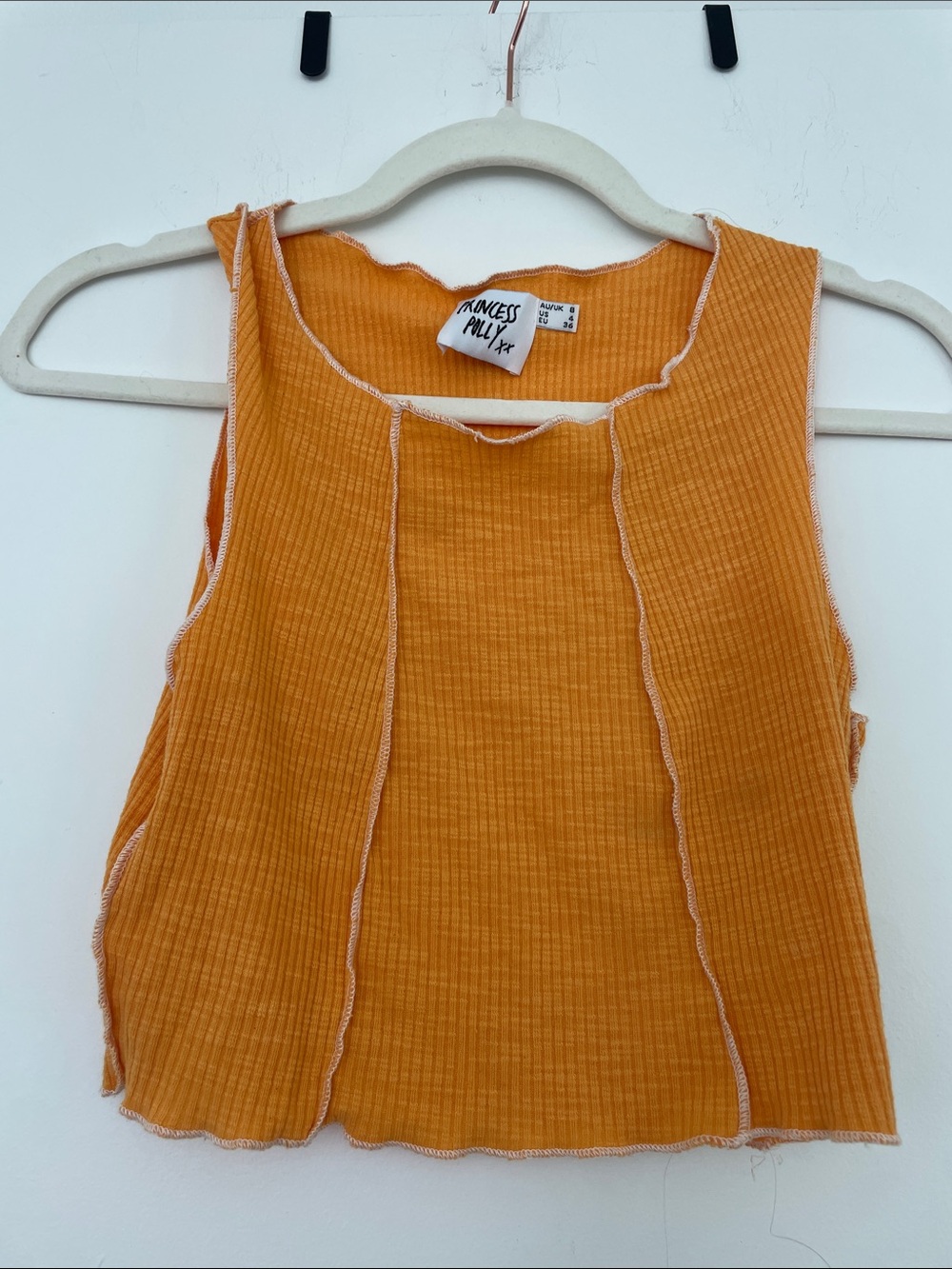 Princess Polly Golden Yellow Ribbed Cropped Tank with Contrast Seams